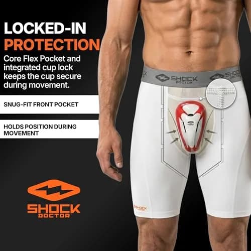Shock Doctor Compression Shorts with Protective Bio-Flex Cup | Moisture Wicking, Vented Support, Adult, X-Large thumbnail 3