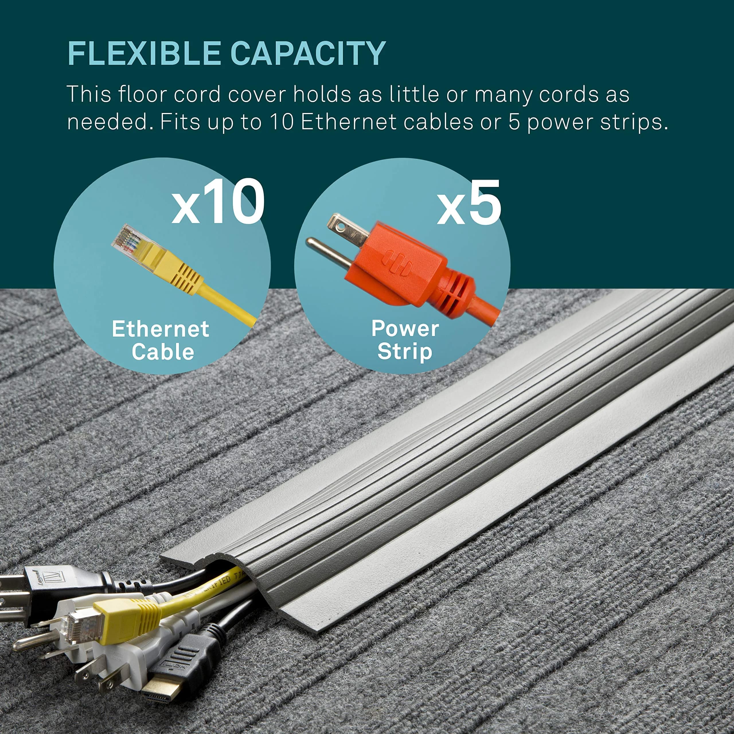 UT Wire Cable Blanket Low Profile Cord Cover Protector 1.52 m (5 ft) | Prevents Tripping on Floor Cords - view 4