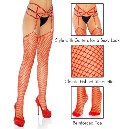 Leg Avenue Women's Unfinished Top Industrial Fishnet Stockings | Stretchy Nylon & Spandex, Red, One Size thumbnail 2