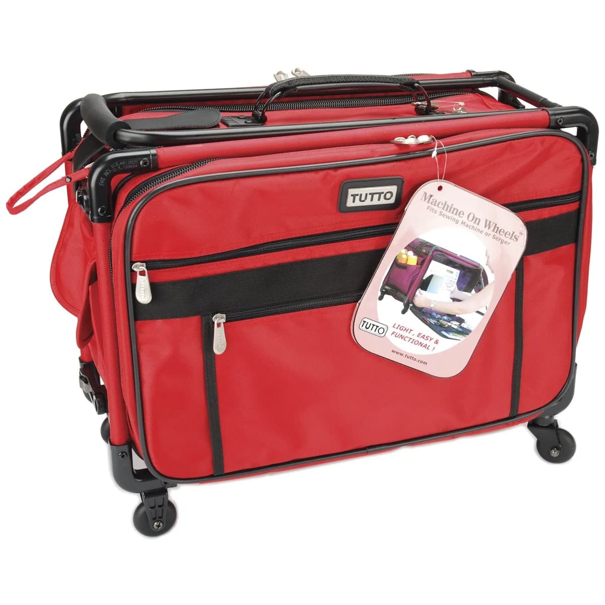 Tutto Machine On Wheels | Versatile Carrying Case for Sewing Machines, 20-Inch, Red