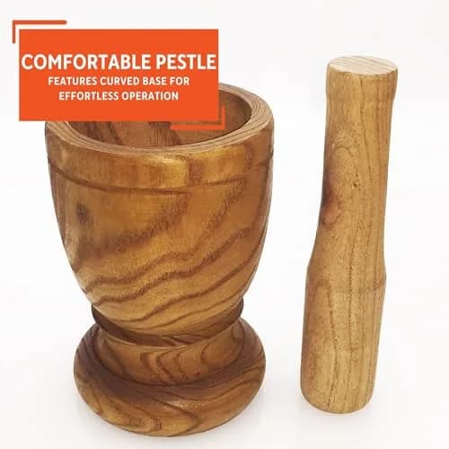 Imusa Jumbo Wood Mortar & Pestle for Crushing and Grinding | Durable Natural Finish, 4-inch Diameter thumbnail 4