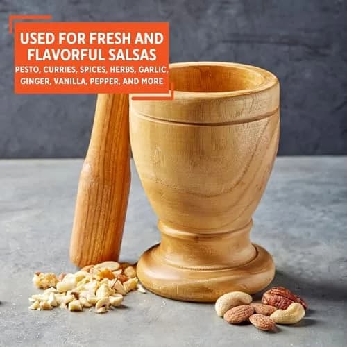 Imusa Jumbo Wood Mortar & Pestle for Crushing and Grinding | Durable Natural Finish, 4-inch Diameter thumbnail 5