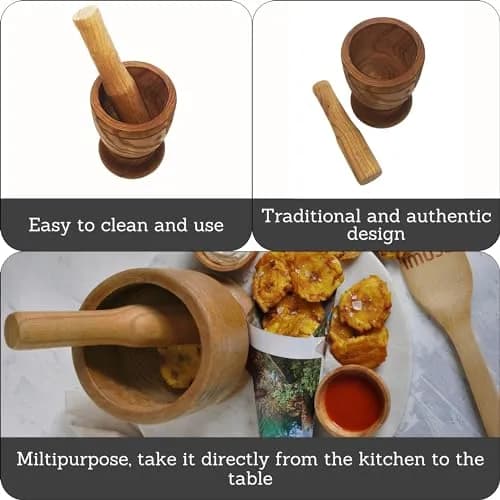Imusa Jumbo Wood Mortar & Pestle for Crushing and Grinding | Durable Natural Finish, 4-inch Diameter thumbnail 2