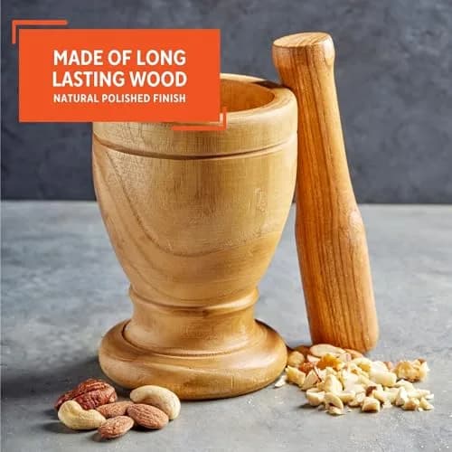 Imusa Jumbo Wood Mortar & Pestle for Crushing and Grinding | Durable Natural Finish, 4-inch Diameter thumbnail 3