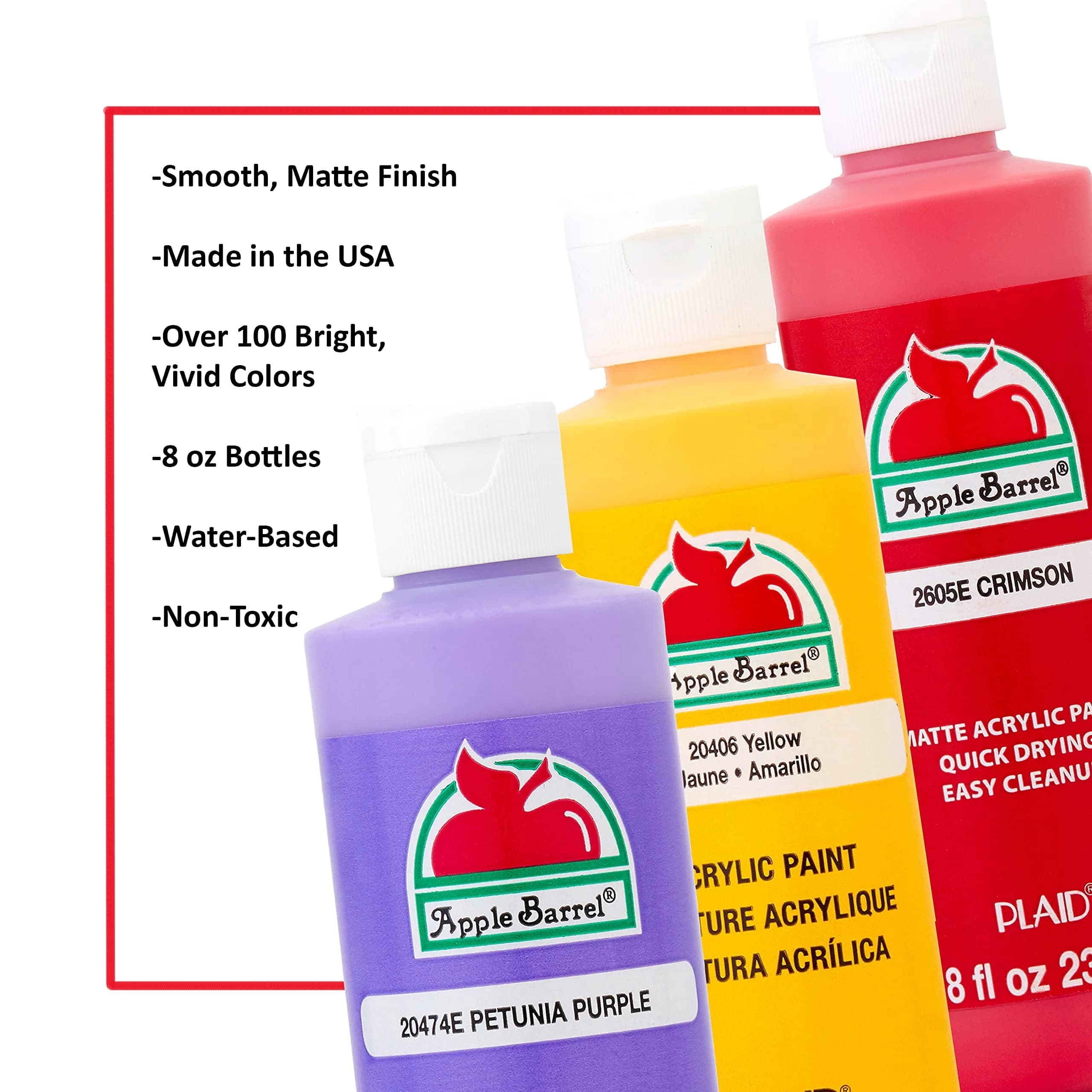 Apple Barrel Acrylic Paint Bright Red 237ml (8 Fl Oz) | Non-Toxic Craft Paint for Canvas, Wood, Paper - view 2