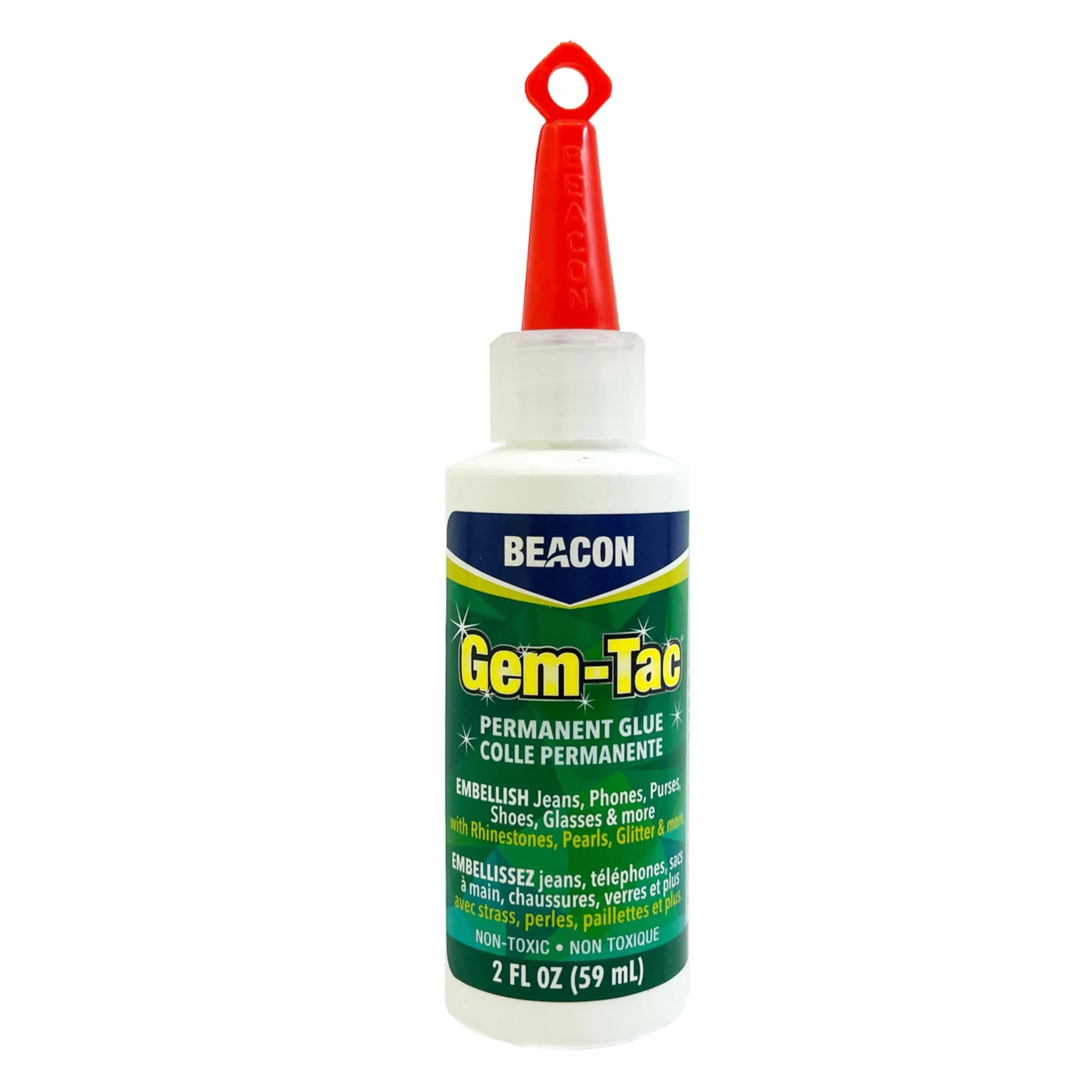 Beacon Gem-Tac Premium Quality Adhesive for Rhinestones and Gems 60ml (2 Fl Oz) | Non-Toxic, Water-Based, Flexible — Multicolor