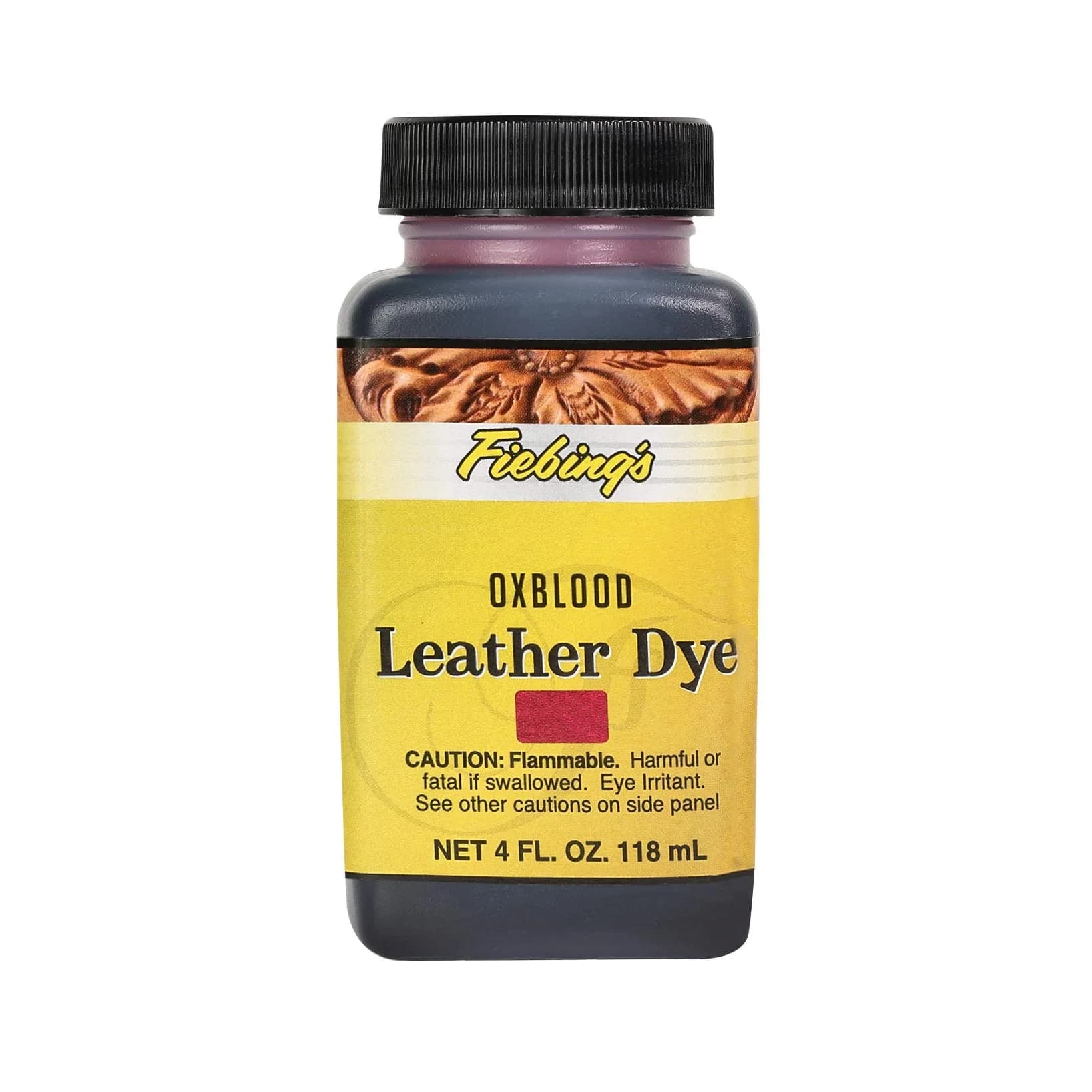 Fiebing's Leather Dye Black 4 fl. oz. (118 ml) | Penetrating Alcohol-Based Dye for Vegetable Tanned Leather — Oxblood