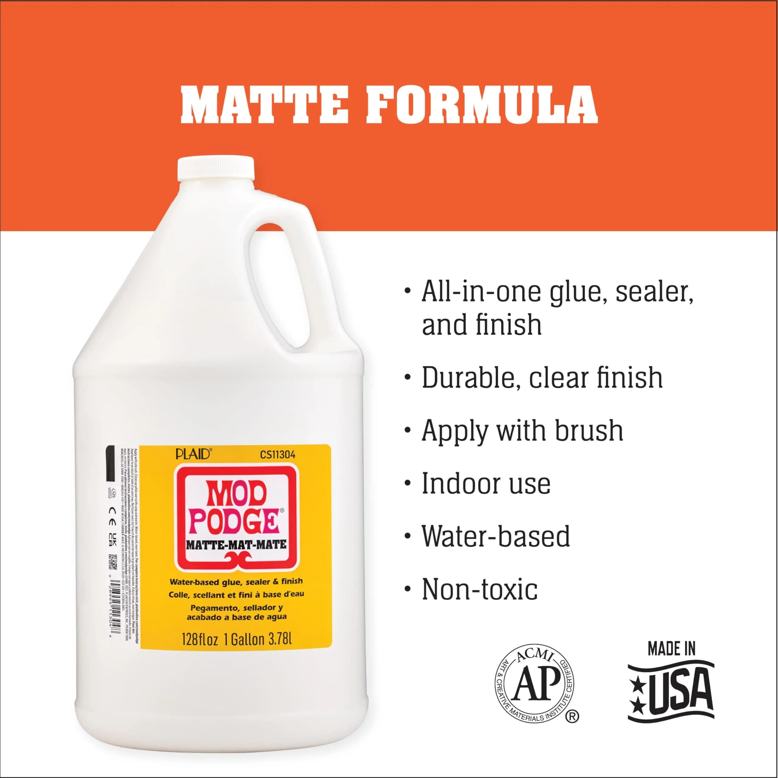 Mod Podge Matte Waterbase Sealer Glue and Finish, 128 fl oz (3.78 L) | USA Imported Craft Adhesive - view 2