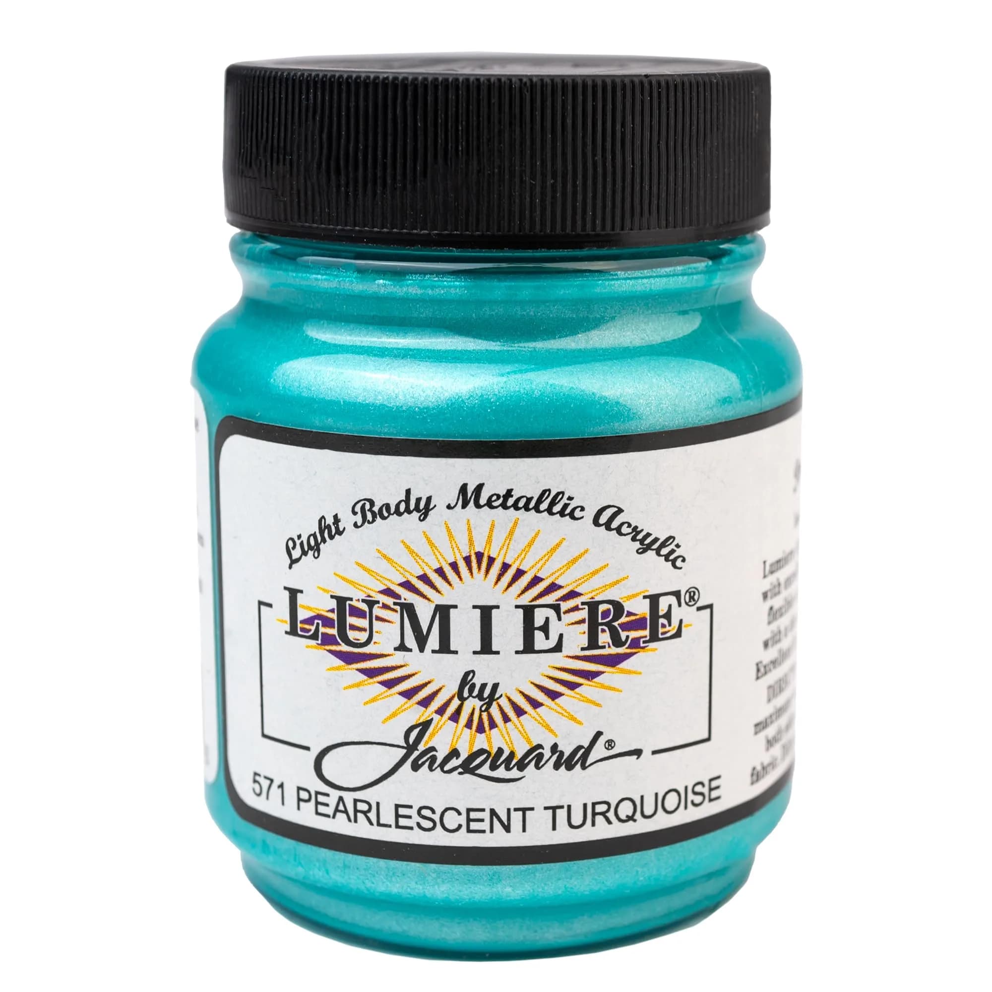 Jacquard Lumiere Fabric Paint Pearlescent Turquoise 66ml (2.25 Fl Oz) | Opaque Metallic Acrylic for Fabric, Canvas, Wood - main product image