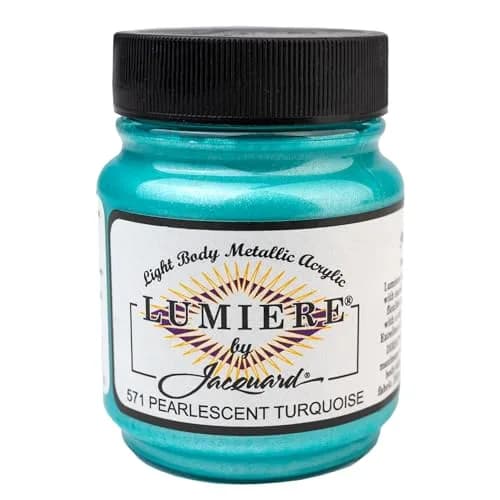 Jacquard Lumiere Fabric Paint Pearlescent Turquoise 66ml (2.25 Fl Oz) | Opaque Metallic Acrylic for Fabric, Canvas, Wood thumbnail 1