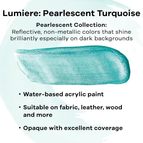Jacquard Lumiere Fabric Paint Pearlescent Turquoise 66ml (2.25 Fl Oz) | Opaque Metallic Acrylic for Fabric, Canvas, Wood thumbnail 2
