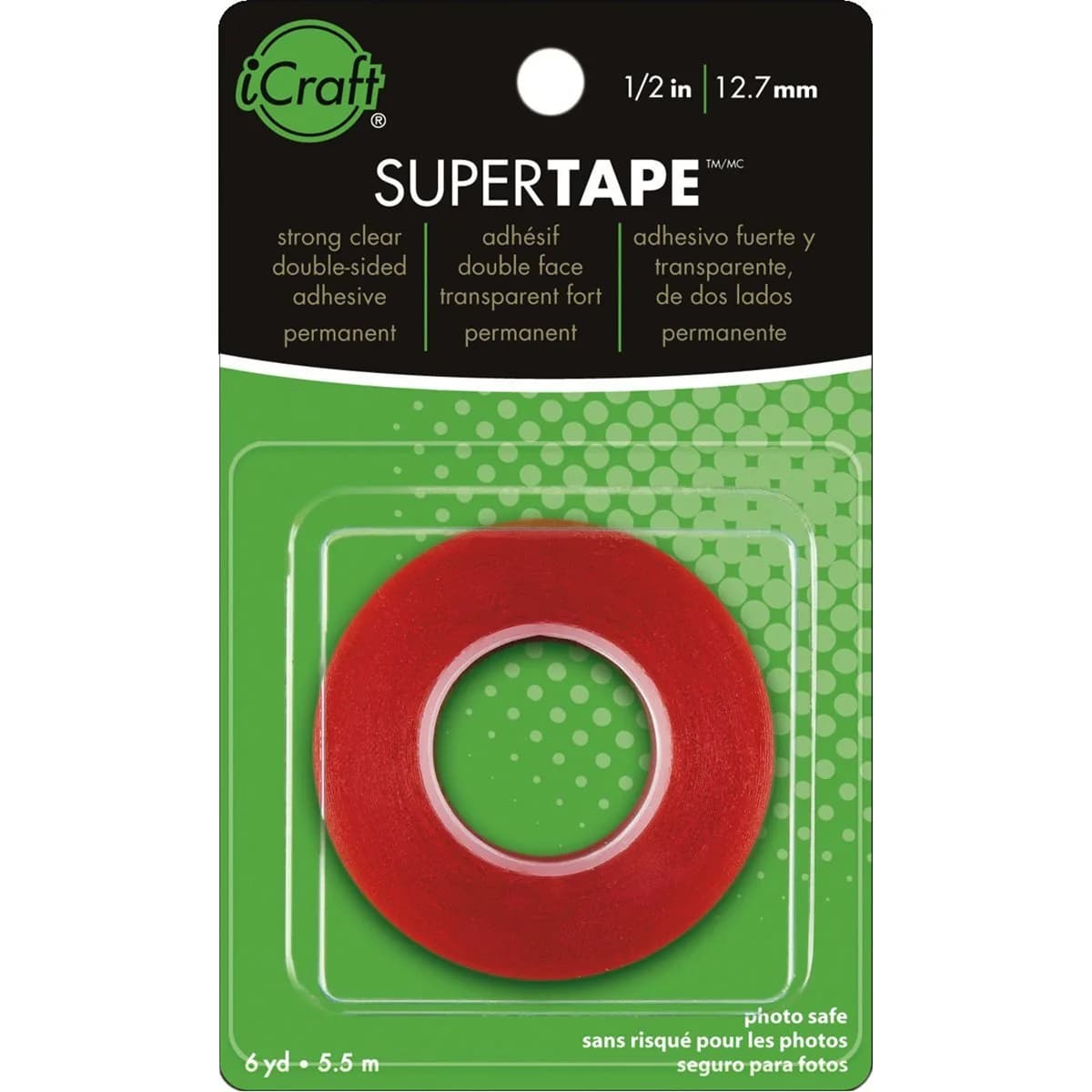 iCraft SuperTape Double Sided Permanent Adhesive Tape 13 mm x 5.5 m (1/2" x 6 yards) | Strong Clear Craft Tape - view 2