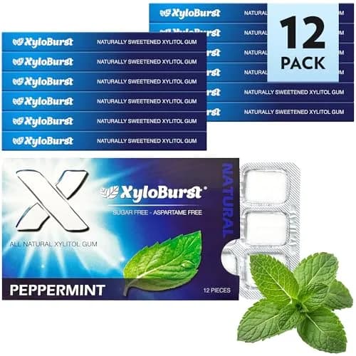 Xyloburst Xylitol Chewing Gum | Sugar Free, Gluten Free, Keto Friendly | Peppermint | 12 Pieces, Pack of 12 thumbnail 2
