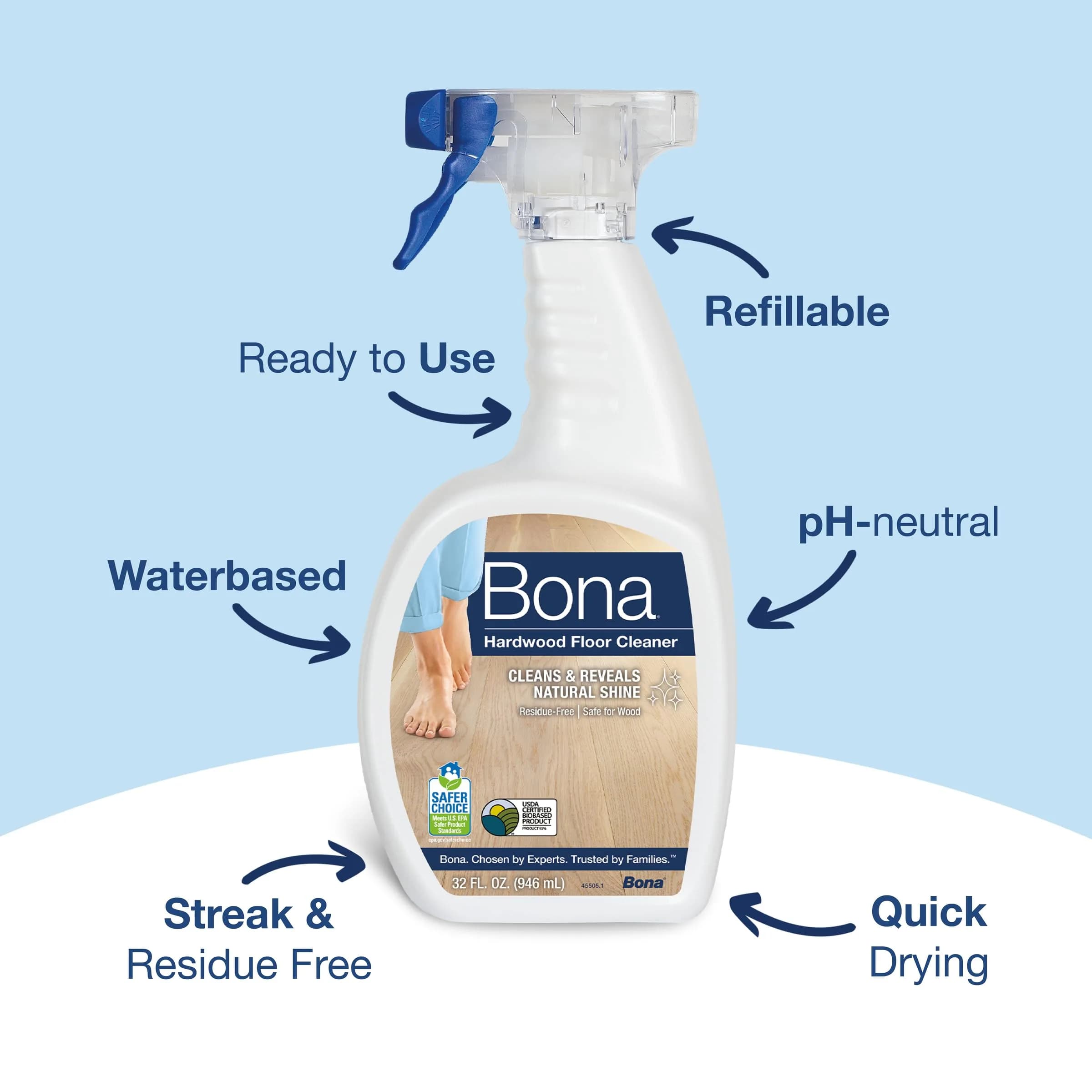 Bona Hardwood Floor Cleaner Spray, 32 fl oz (946 ml) | Residue-Free Formula for Spotless Shine - view 2