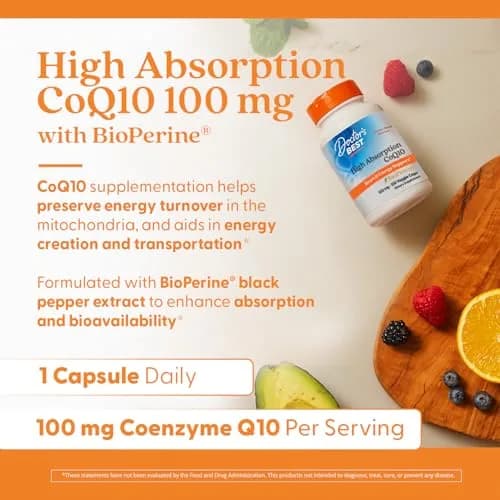 Doctor's BEST High Absorption CoQ10 with BioPerine Supplement - Coenzyme Q10 Caps for Heart Health & Antioxidant Support, CoQ10 100mg for Women & Men, Non GMO, Naturally Fermented - 120 Veg Capsules thumbnail 4