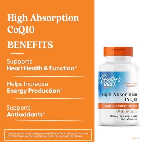 Doctor's BEST High Absorption CoQ10 with BioPerine Supplement - Coenzyme Q10 Caps for Heart Health & Antioxidant Support, CoQ10 100mg for Women & Men, Non GMO, Naturally Fermented - 120 Veg Capsules thumbnail 2