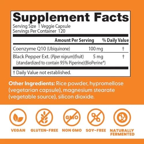 Doctor's BEST High Absorption CoQ10 with BioPerine Supplement - Coenzyme Q10 Caps for Heart Health & Antioxidant Support, CoQ10 100mg for Women & Men, Non GMO, Naturally Fermented - 120 Veg Capsules thumbnail 3
