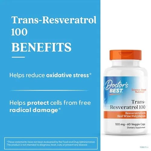 Doctor's Best Trans Resveratrol 100 mg Supplement 60 Veg Caps | Antioxidant Support from Red Wine & Japanese Knotweed thumbnail 4