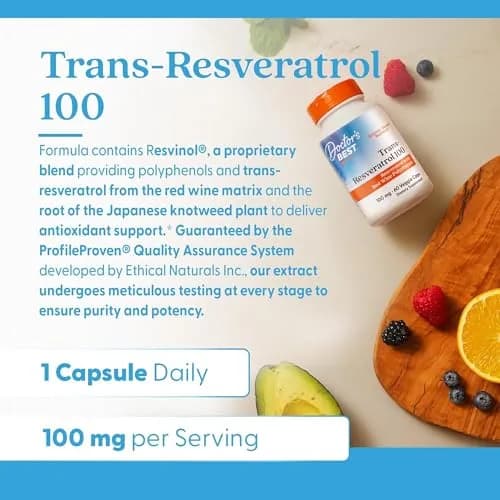 Doctor's Best Trans Resveratrol 100 mg Supplement 60 Veg Caps | Antioxidant Support from Red Wine & Japanese Knotweed thumbnail 5