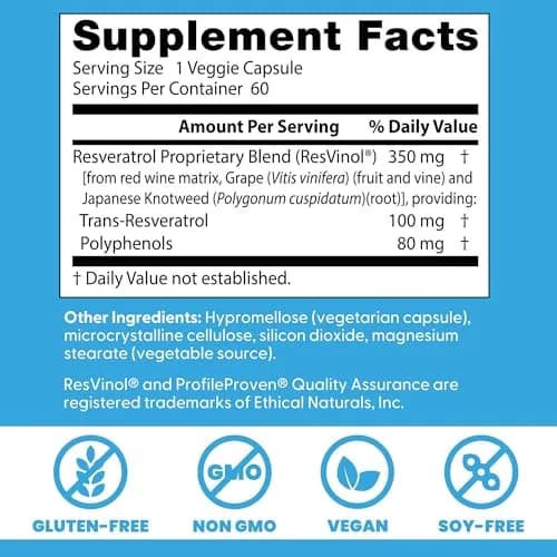 Doctor's Best Trans Resveratrol 100 mg Supplement 60 Veg Caps | Antioxidant Support from Red Wine & Japanese Knotweed thumbnail 3