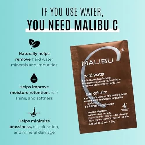 Malibu C Hard Water Wellness Hair Remedy 1 Packet | Deep Clean & Restore Shine with Vitamin C (1 Packet) thumbnail 2