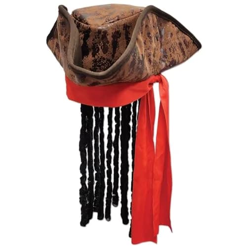 Beistle Caribbean Pirate Hat with Dreadlocks & Red Bandana | Adult Size thumbnail 1