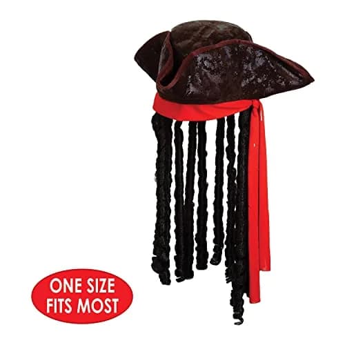 Beistle Caribbean Pirate Hat with Dreadlocks & Red Bandana | Adult Size thumbnail 3