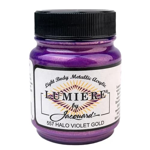 Jacquard Lumiere Metallic Fabric Paint Halo Violet Gold 2.25oz (67ml) | Opaque Acrylic for Fabric, Leather, Canvas, Wood thumbnail 1