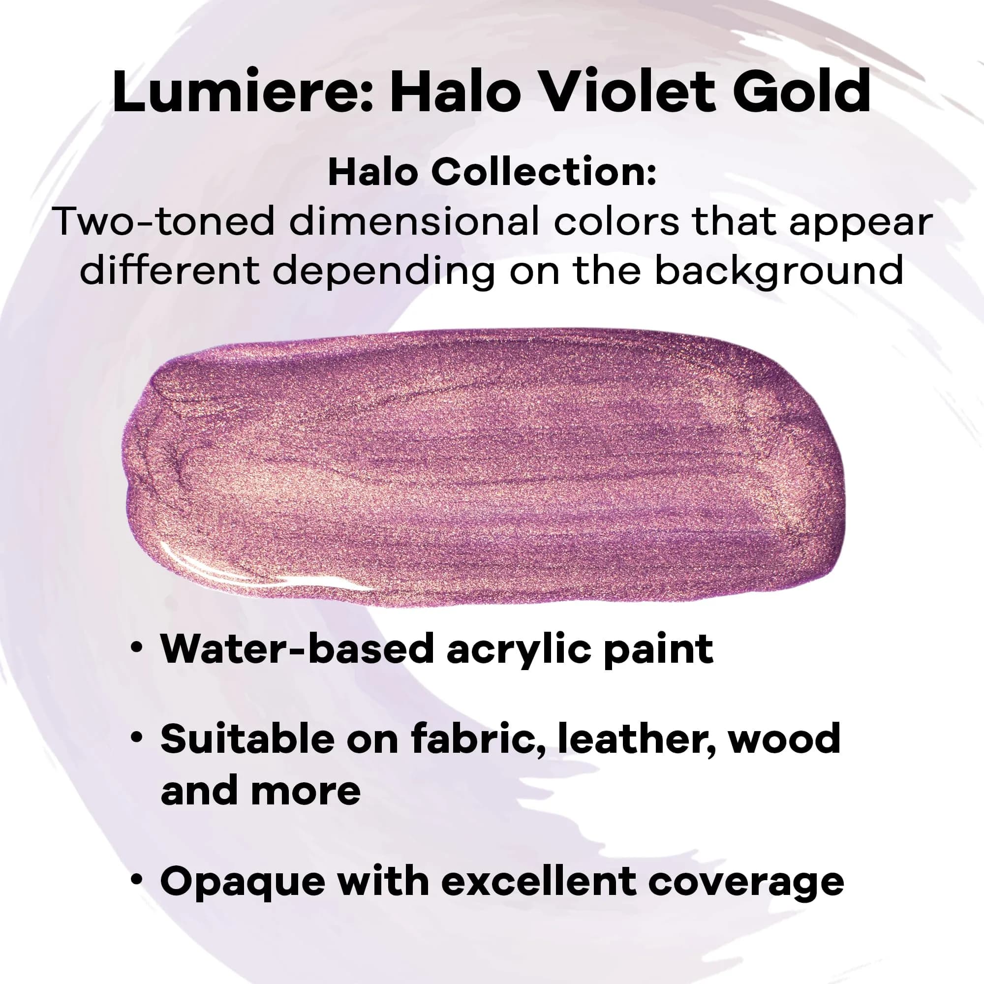 Jacquard Lumiere Metallic Fabric Paint Halo Violet Gold 2.25oz (67ml) | Opaque Acrylic for Fabric, Leather, Canvas, Wood - view 2