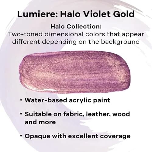 Jacquard Lumiere Metallic Fabric Paint Halo Violet Gold 2.25oz (67ml) | Opaque Acrylic for Fabric, Leather, Canvas, Wood thumbnail 2