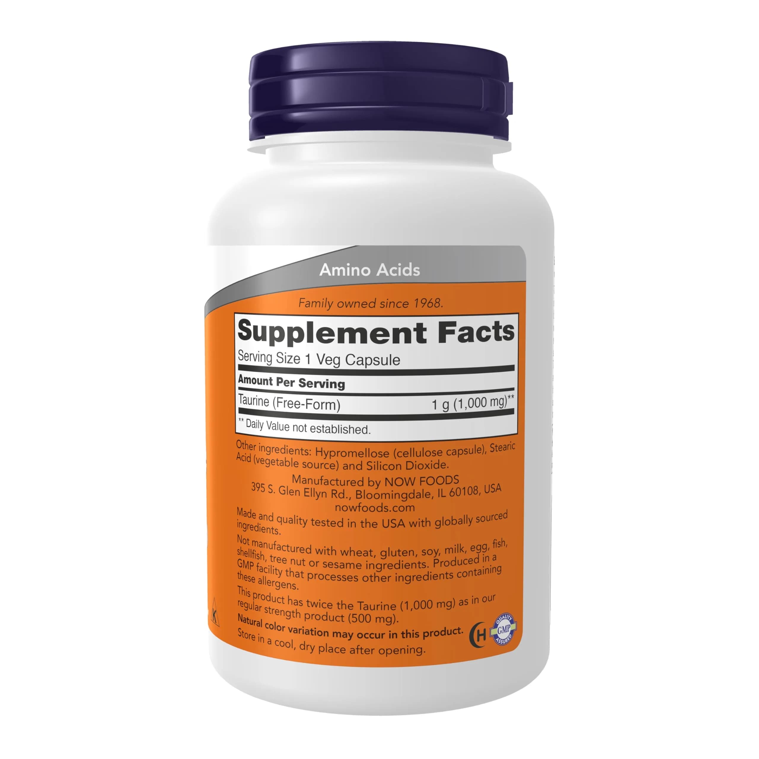 NOW Foods Taurine 1,000 mg Double Strength Veg Capsules | Nervous System & Visual Health Support - view 2