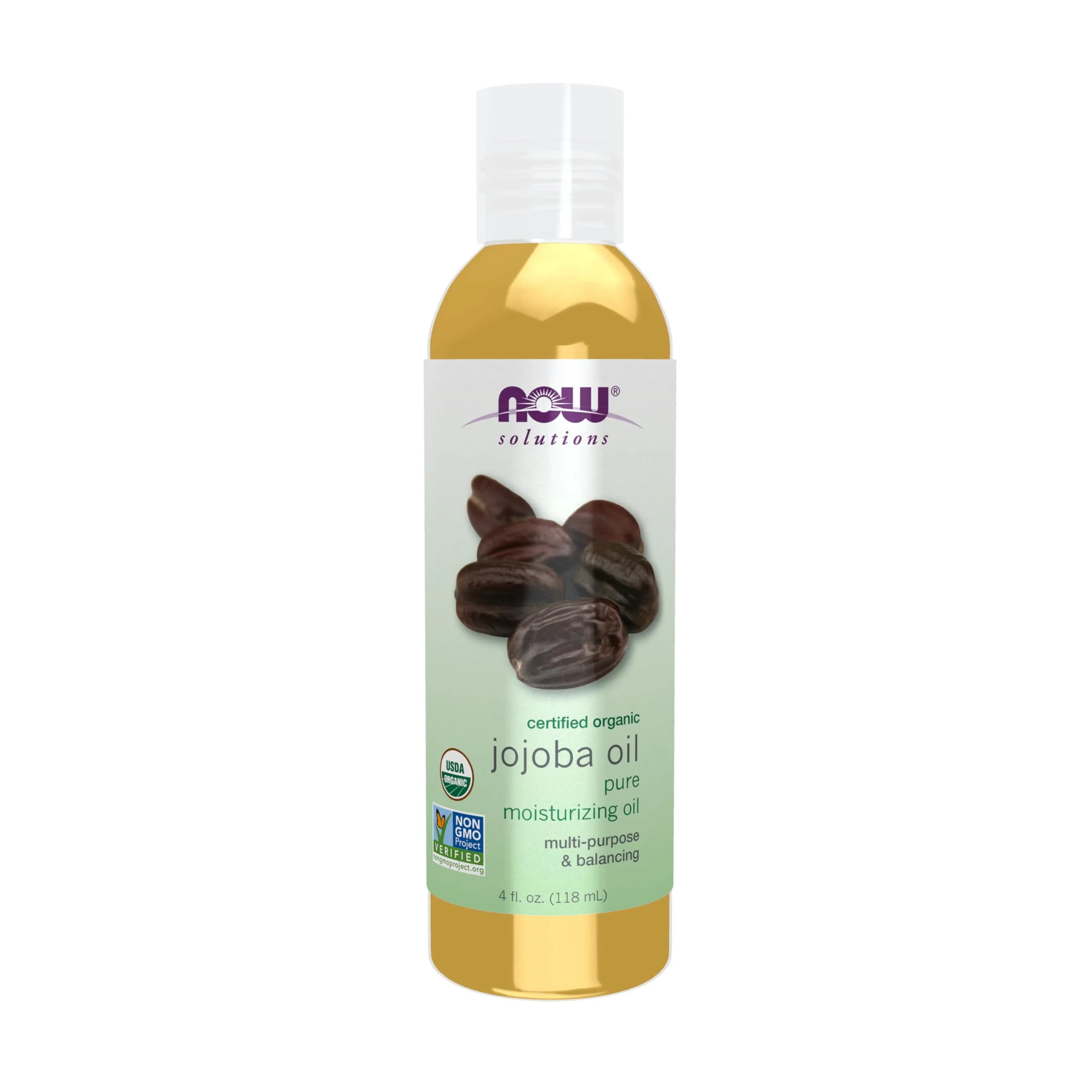 NOW Solutions Organic Jojoba Oil Moisturizing Multi-Purpose 120ml (4 fl. oz) | Pure Cold-Pressed Carrier Oil for Skin & Hair — 4 Fl Oz