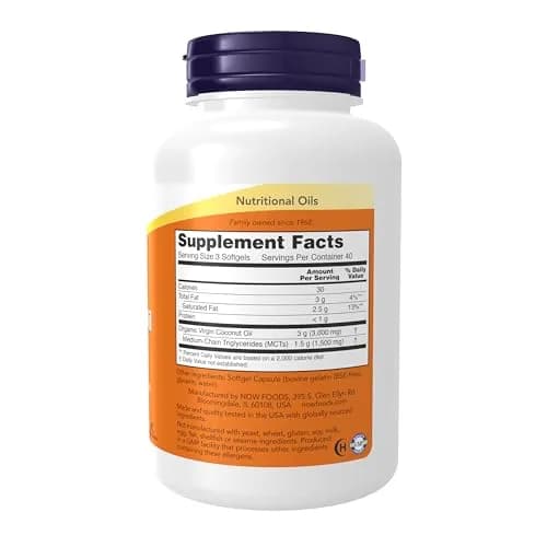 NOW Virgin Coconut Oil 1000 mg | Cold Pressed & Unrefined, 120 Softgels | Natural MCTs Support Healthy Lipids thumbnail 2