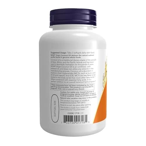 NOW Virgin Coconut Oil 1000 mg | Cold Pressed & Unrefined, 120 Softgels | Natural MCTs Support Healthy Lipids thumbnail 3