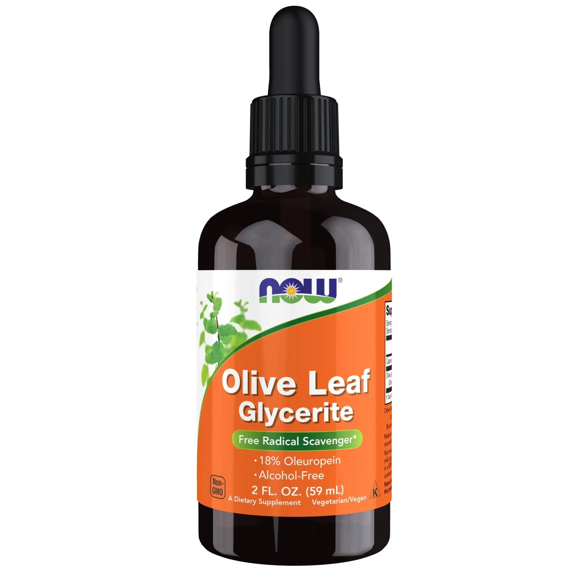 NOW Olive Leaf Glycerite Liquid 2 oz | Alcohol-Free, Vegan, Non-GMO, Made without Gluten