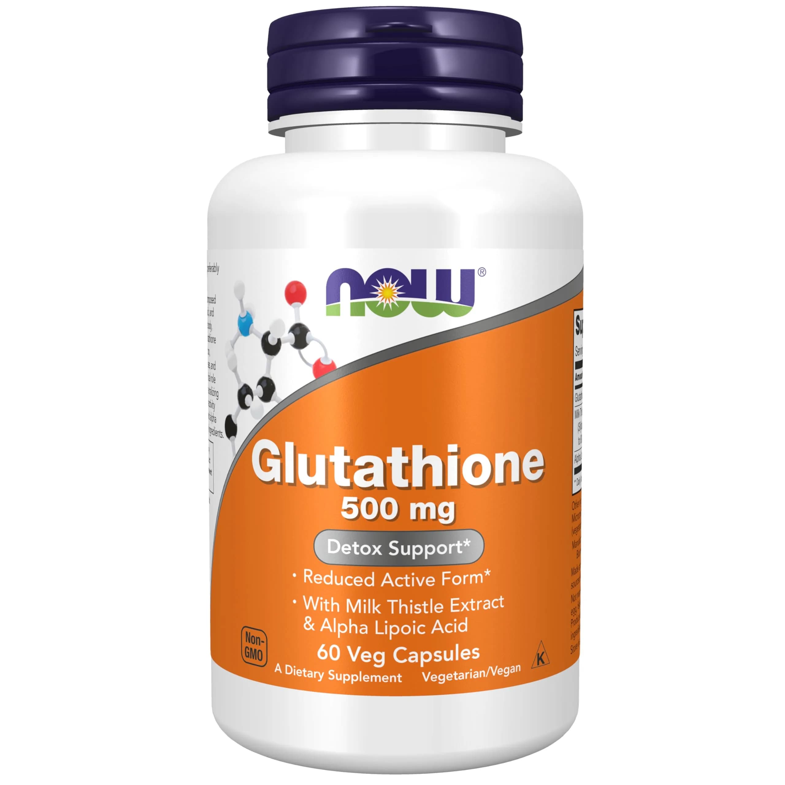 NOW Glutathione 500 mg Veg Caps 60 Count | Detoxification Support with Milk Thistle & ALA