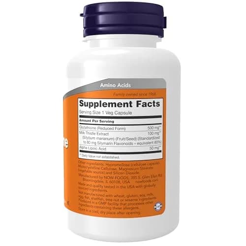 NOW Glutathione 500 mg Veg Caps 60 Count | Detoxification Support with Milk Thistle & ALA thumbnail 2