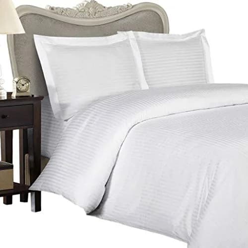 EGYPTIAN BEDDING Luxurious 300TC Egyptian Cotton Sheet Set King White Damask Stripe thumbnail 1