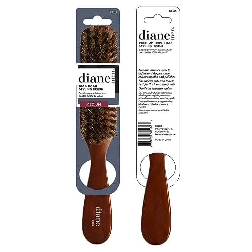 Diane Premium 100% Boar Bristle Styling Brush for Men & Barbers – Medium Bristles for Thick Coarse Hair – 5-Row, Wood Handle | Detangles, Smooths, Adds Shine thumbnail 6
