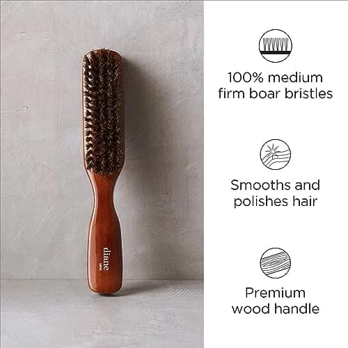 Diane Premium 100% Boar Bristle Styling Brush for Men & Barbers – Medium Bristles for Thick Coarse Hair – 5-Row, Wood Handle | Detangles, Smooths, Adds Shine thumbnail 2