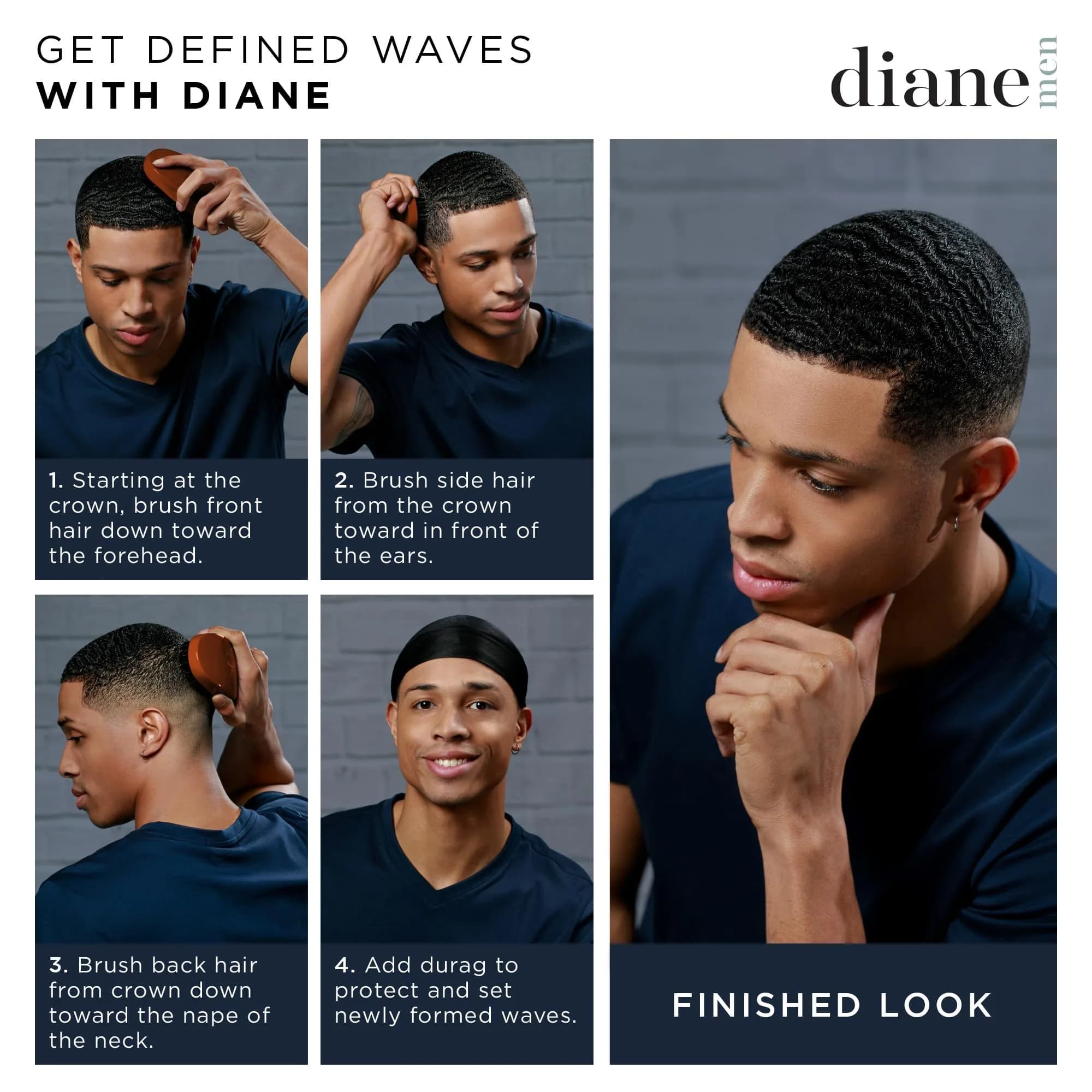 Diane Premium 100% Boar Bristle Styling Brush for Men & Barbers – Medium Bristles for Thick Coarse Hair – 5-Row, Wood Handle | Detangles, Smooths, Adds Shine - view 4