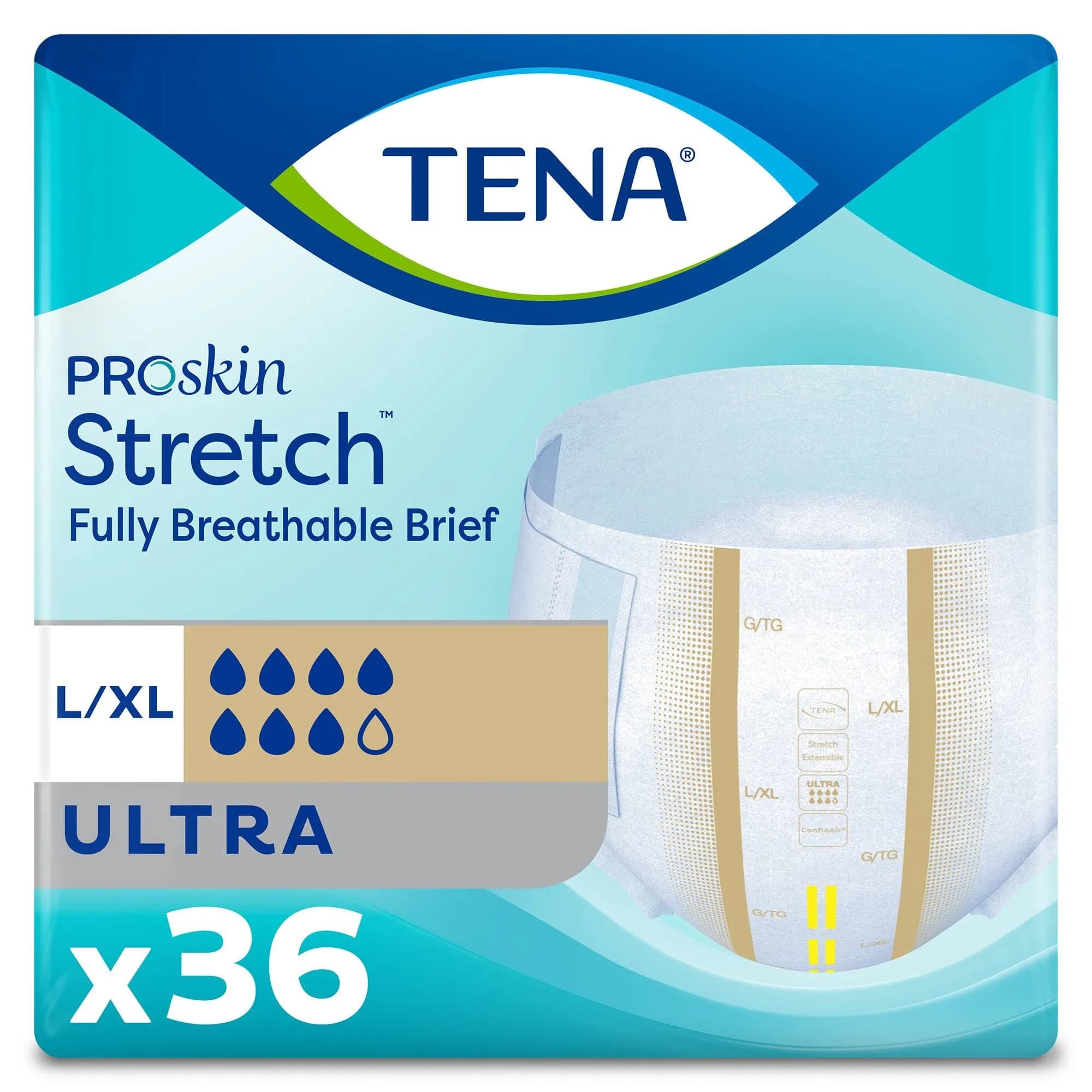 TENA Stretch Ultra Briefs Heavy Absorbency Large XL | Breathable, Secure Fit, 72 ct — Large/X-Large