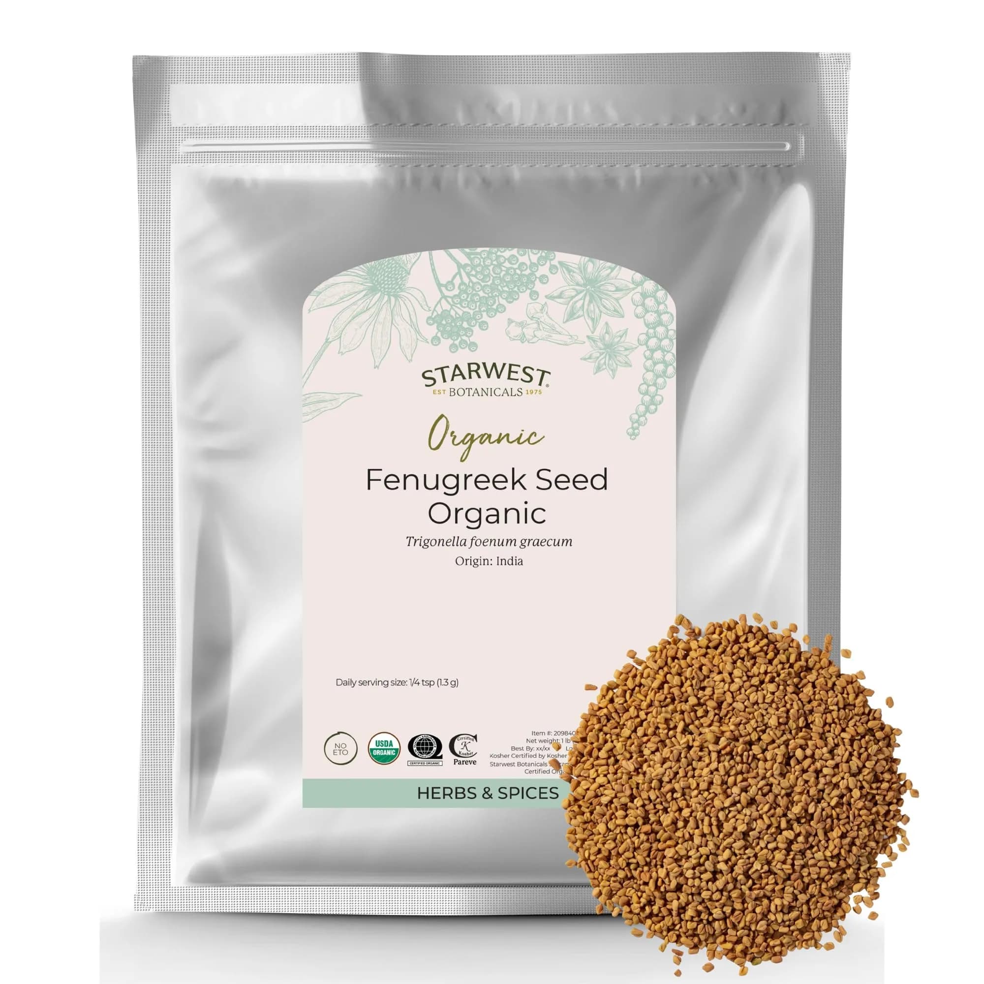 Starwest Botanicals Organic Whole Fenugreek Seeds 16 Ounce | Kosher & USDA Certified