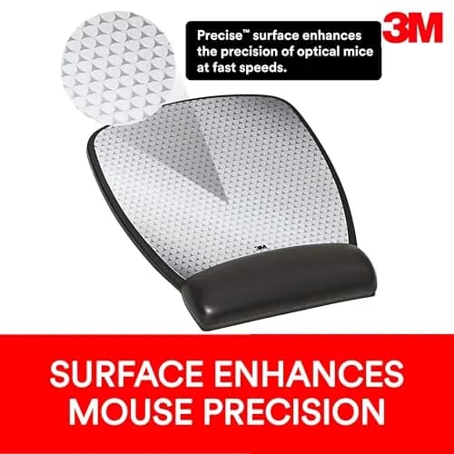 3M Precise Mouse Pad with Gel Wrist Rest, Vertex, 8.6 in x 6.8 in | Precise optical surface, antimicrobial support, ergonomic design thumbnail 3