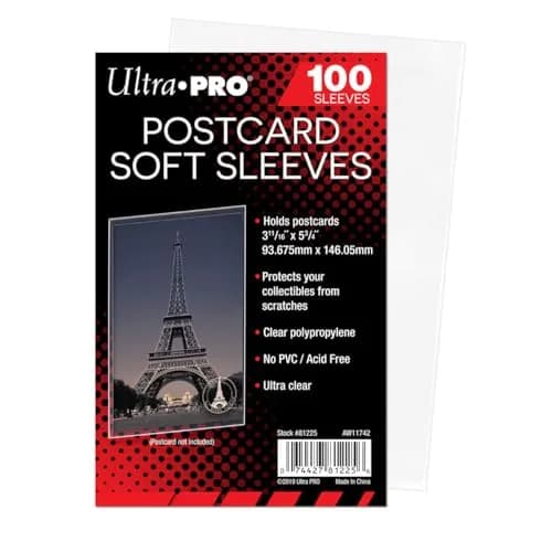 Ultra Pro Card Sleeves for Postcards 93.675mm x 146.05mm (100 Count Pack) | Archival-Grade Acid-Free Polypropylene thumbnail 1