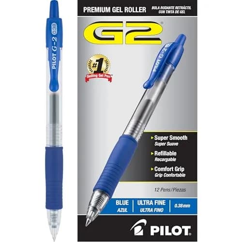 PILOT G2 Premium Retractable Gel Pens, .38mm Ultra Fine Point, Blue Ink, 12-Pack | Long-Lasting & Quick-Drying thumbnail 1