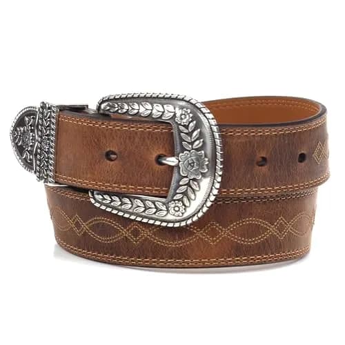 ARIAT Women's Center Stitch Leather Belt 36 | Western Style, Silver Buckle, Brown Leather thumbnail 6