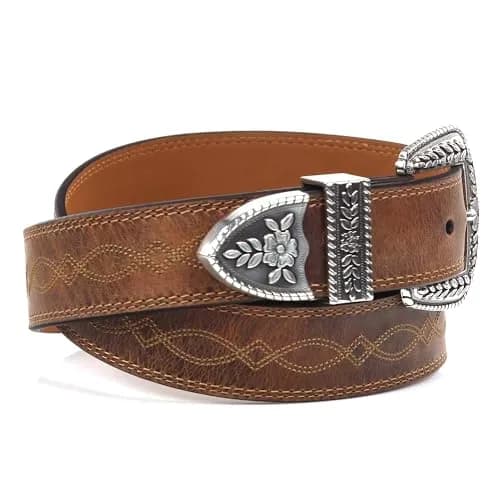 ARIAT Women's Center Stitch Leather Belt 36 | Western Style, Silver Buckle, Brown Leather thumbnail 2