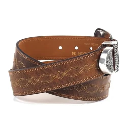 ARIAT Women's Center Stitch Leather Belt 36 | Western Style, Silver Buckle, Brown Leather thumbnail 3