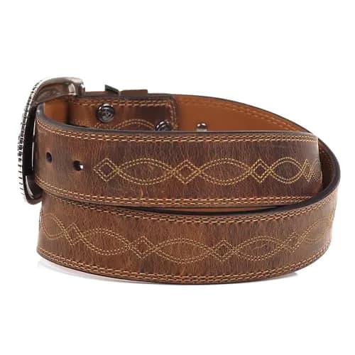 ARIAT Women's Center Stitch Leather Belt 36 | Western Style, Silver Buckle, Brown Leather thumbnail 4